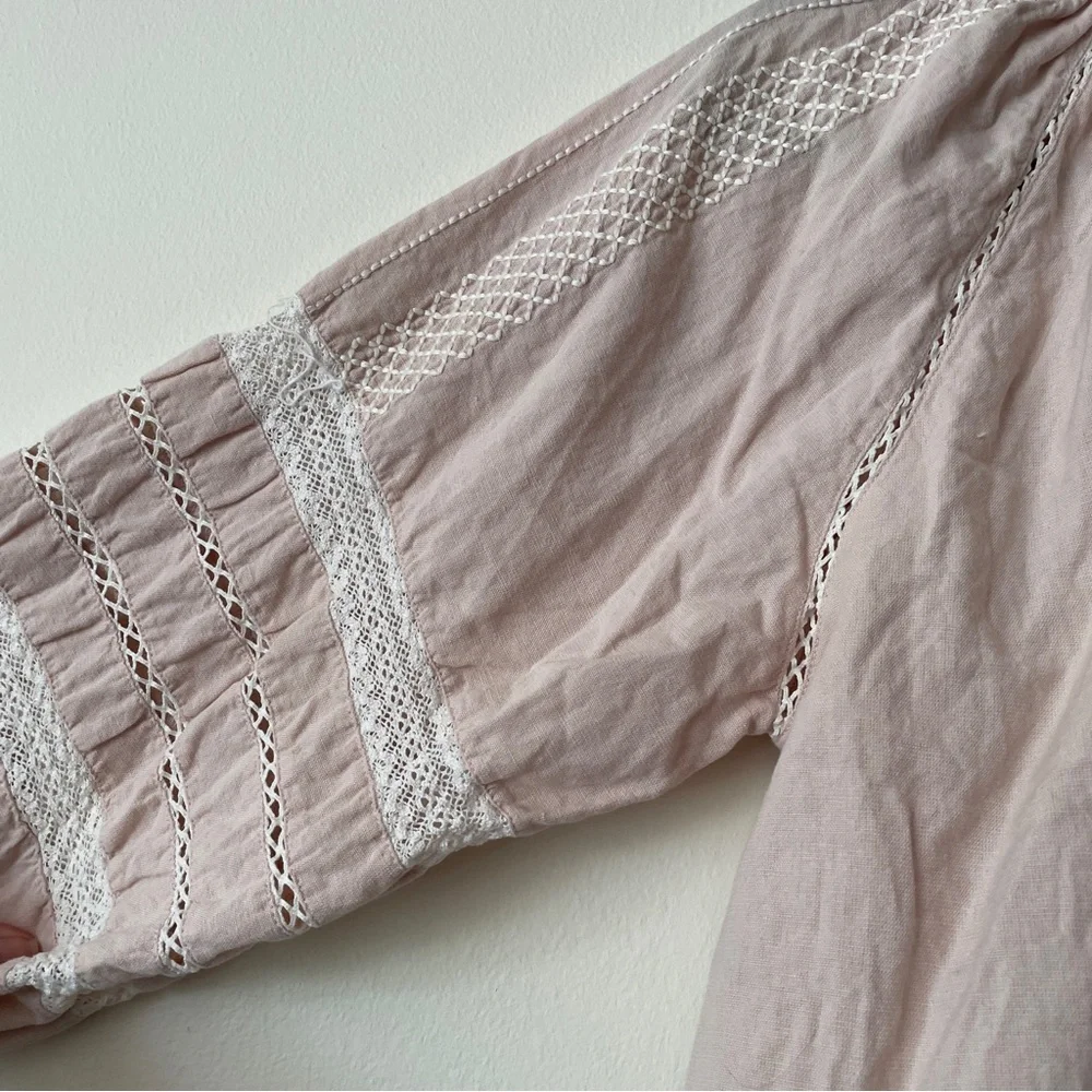Mango Embroidered Linen Cotton Blouse Balloon  Sleeve washed pink sz med/6 - Picture 13 of 13
